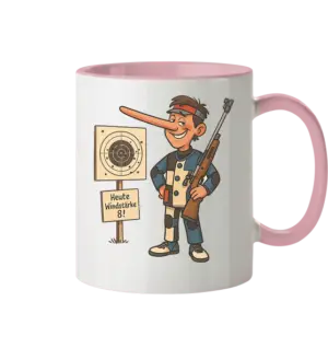 „Heute Windstärke 8!" – Zweifarbige Tasse für Sportschützen